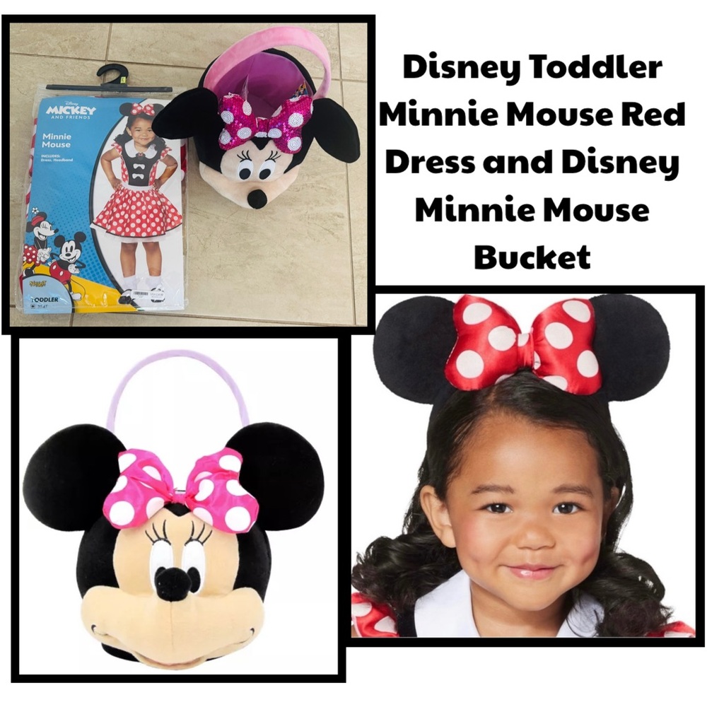 Disney Toddler Minnie Mouse Red Dress and Disney Minnie Mouse Bucket